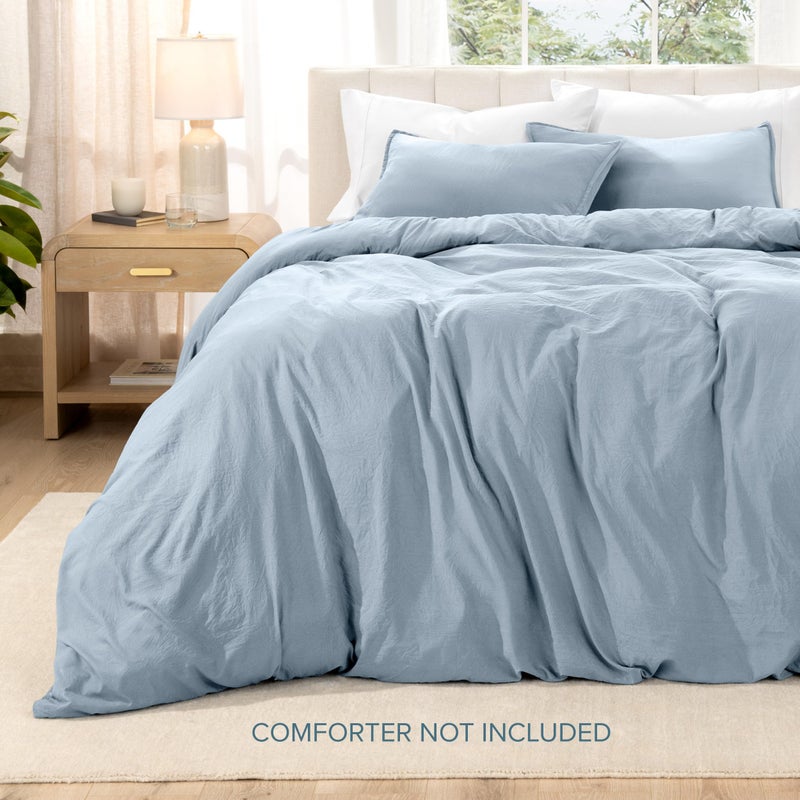 Bare Home Microfiber Duvet Cover Set - Ultra Soft Washed Microfiber - Full Size - Linen-Like Look - Easy Care - Breathable Fabric - Our Softest Duvet Cover Set (Full, Dusty Blue) - Image 3
